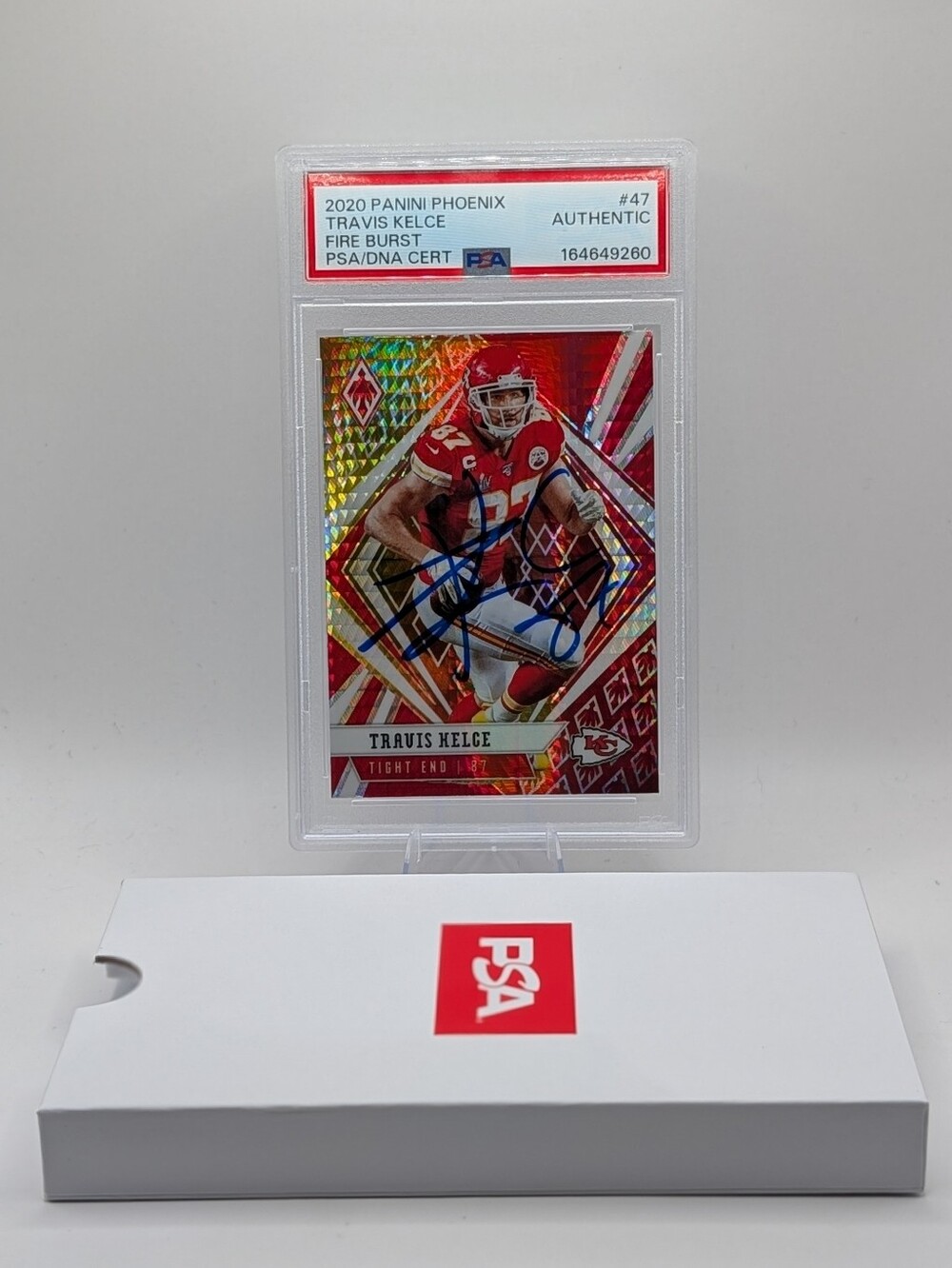 2020 Panini Phoenix Travis Kelce Fire Burst #47 PSA Authentic On-Card Auto POP 1